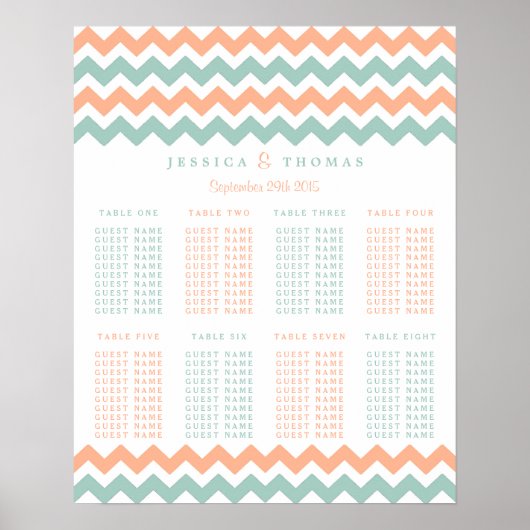 De moderne Chevron Wedding Collectie Peach & Mint Poster (Voorkant)