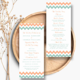 De moderne Chevron Wedding Collectie Peach & Mint Programmakaart