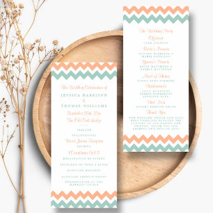 De moderne Chevron Wedding Collectie Peach & Mint Programmakaart