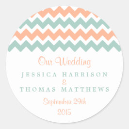 De moderne Chevron Wedding Collectie Peach & Mint Ronde Sticker