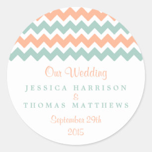 De moderne Chevron Wedding Collectie Peach & Mint Ronde Sticker