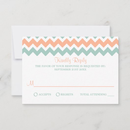 De moderne Chevron Wedding Collectie Peach & Mint RSVP Kaartje (Voorkant)