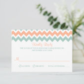 De moderne Chevron Wedding Collectie Peach & Mint RSVP Kaartje (Staand voorkant)