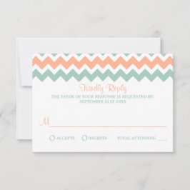 De moderne Chevron Wedding Collectie Peach & Mint RSVP Kaartje