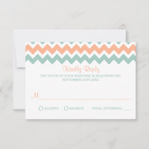 De moderne Chevron Wedding Collectie Peach & Mint RSVP Kaartje