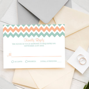 De moderne Chevron Wedding Collectie Peach & Mint RSVP Kaartje