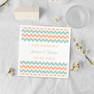 De moderne Chevron Wedding Collectie Peach & Mint Servetten