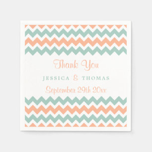 De moderne Chevron Wedding Collectie Peach & Mint Servetten