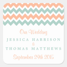 De moderne Chevron Wedding Collectie Peach & Mint Vierkante Sticker