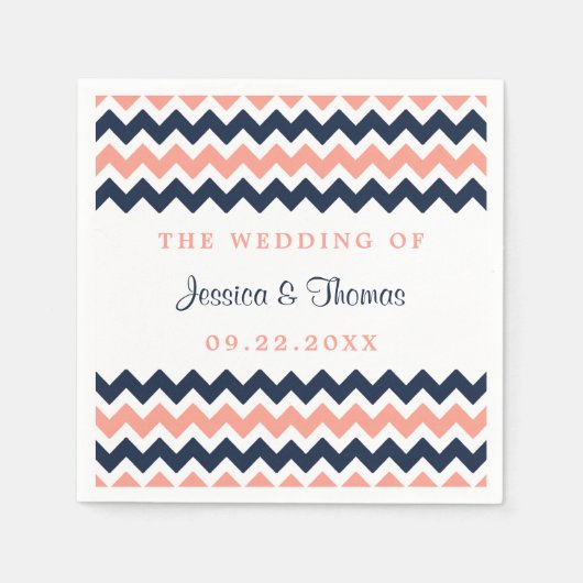De moderne Chevron Wedding Collectie Roze en marin Servetten (Voorkant)
