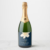 De moderne Chic Navy Blue Wine Bottle Sticker & La (Voorkant)