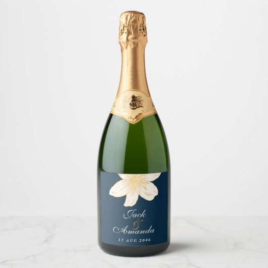 De moderne Chic Navy Blue Wine Bottle Sticker & La (Voorkant)