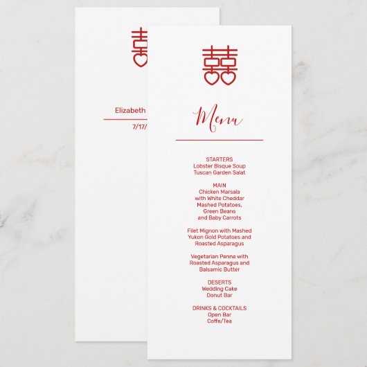 De moderne Chinese Kaart van het huwelijksmenu (Voorkant / Achterkant)