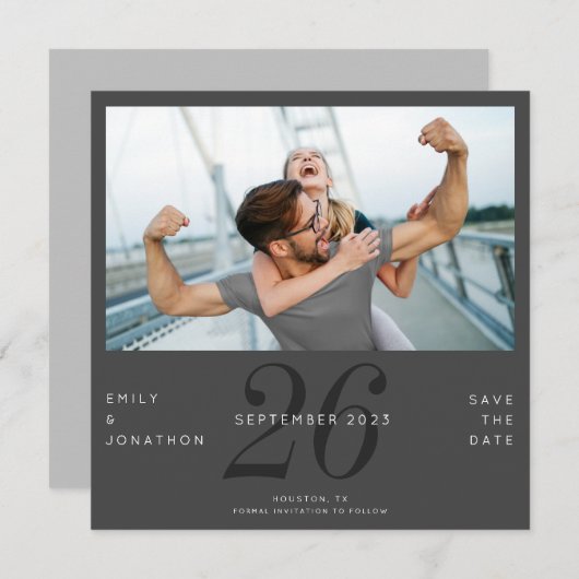 De moderne Datum van het Aantal de Foto donkergrij Save The Date (Voorkant / Achterkant)