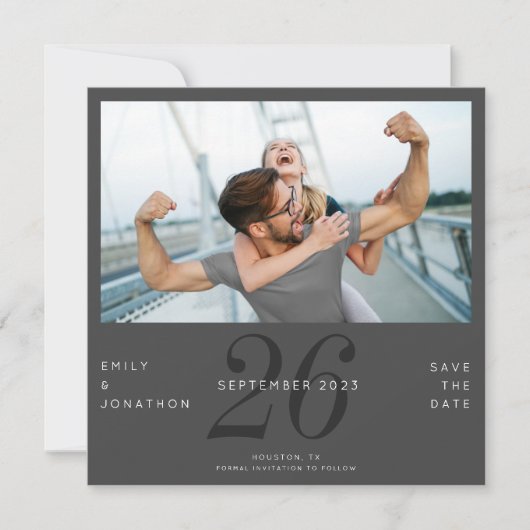 De moderne Datum van het Aantal de Foto donkergrij Save The Date (Voorkant)