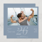 De moderne Datum van het AantalFoto Dusty Blauw sp Save The Date (Voorkant / Achterkant)