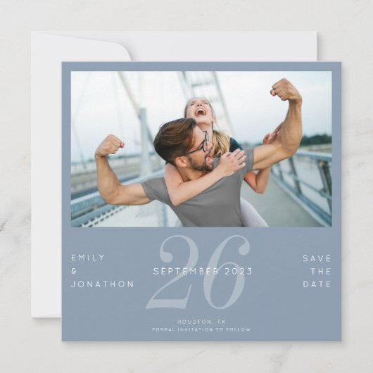 De moderne Datum van het AantalFoto Dusty Blauw sp Save The Date (Voorkant)