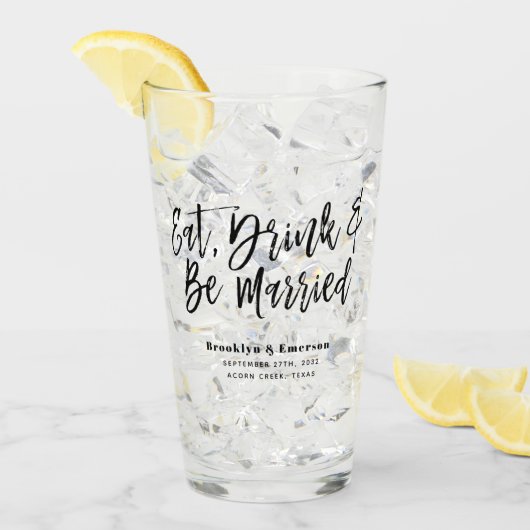 De moderne Drink van het Eat wordt gehuwd Weddensc Glas (Voorkant ijs)