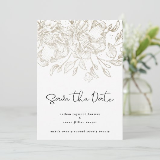 De moderne floralen van het manuscriptgoud sparen  save the date (Staand voorkant)