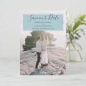 De moderne Foto bewaart de Datum | Aqua Save The Date (Staand voorkant)