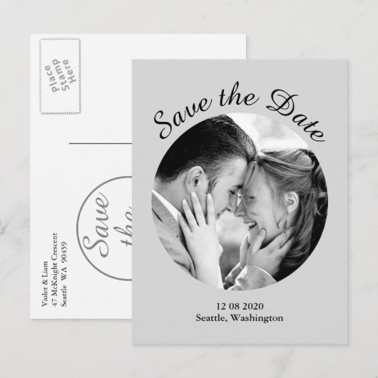 De moderne Foto bewaart de Datum - grijs Aankondigingskaart (Voorkant / Achterkant)