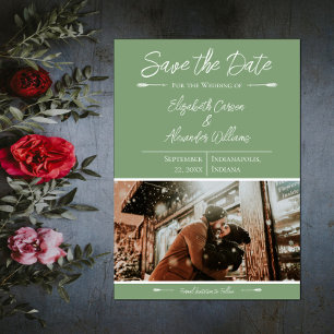 De moderne Foto bewaart de Datum Moss Green Save The Date