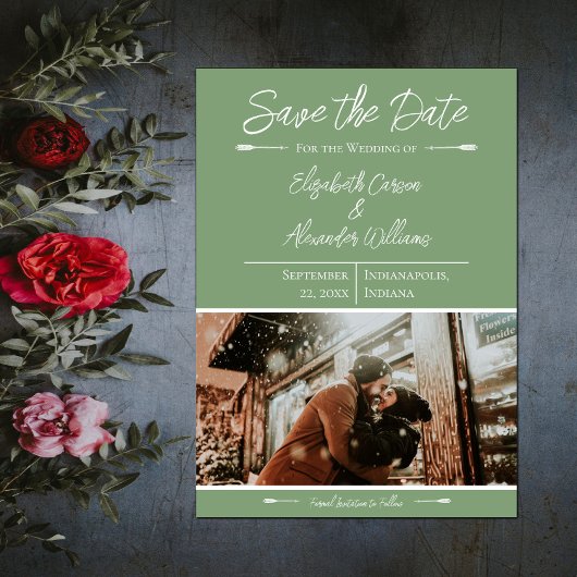 De moderne Foto bewaart de Datum | Moss Green Save The Date