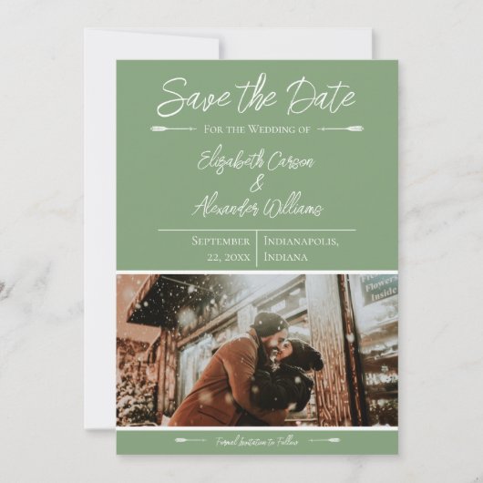 De moderne Foto bewaart de Datum | Moss Green Save The Date (Voorkant)