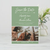 De moderne Foto bewaart de Datum | Moss Green Save The Date (Staand voorkant)