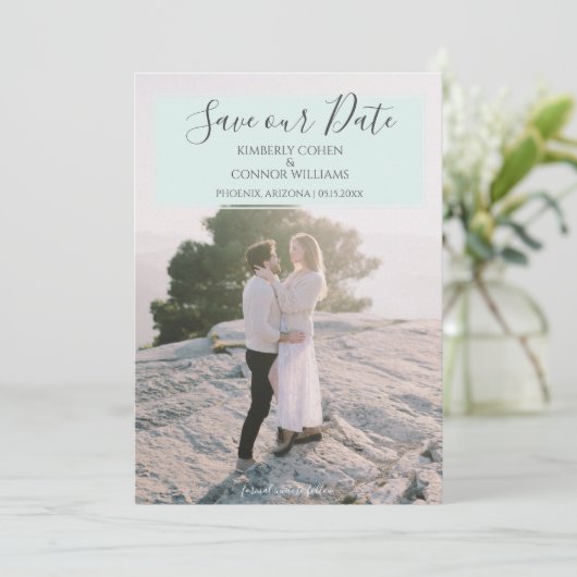 De moderne Foto bewaart de Datum | Munt Green Save The Date (Staand voorkant)