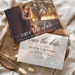 De moderne Foto bewaart de Handgeschreven Datum Save The Date<br><div class="desc">Handgeschreven Weddenschap Sparen de Kaarten van de Datum die een foto op de voor en rug hebben. Sparen de Herfst van de Datum, de Herfst, de Winter, de Lente of de kaarten van de Zomer bevatten een moderne hand geschreven cursieve manuscripttypografie met harten die elegant, eenvoudig en modern zijn om...</div>