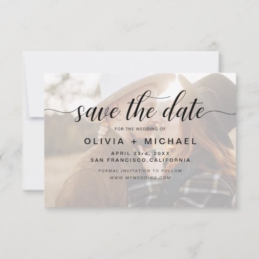 De moderne Foto bewaart de Handgeschreven Datum Save The Date (Achterkant)