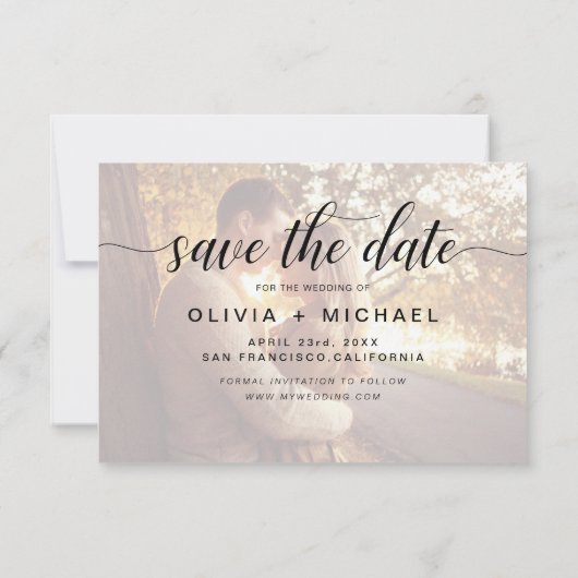 De moderne Foto bewaart de Handgeschreven Datum Save The Date (Achterkant)