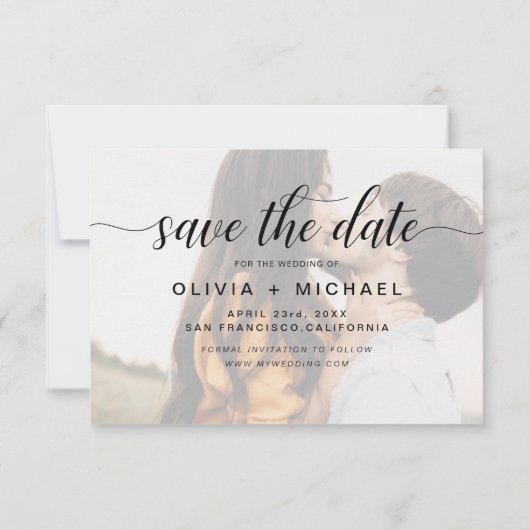 De moderne Foto bewaart de Handgeschreven Datum Save The Date (Achterkant)