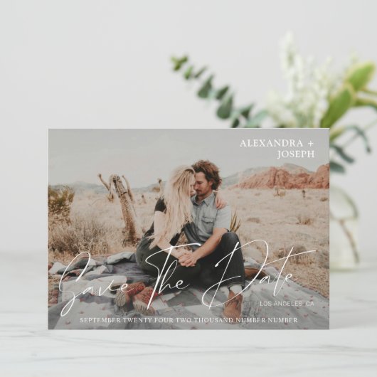 De moderne Foto Lange Datum sparen de Witte Datum Kaart (Staand voorkant)