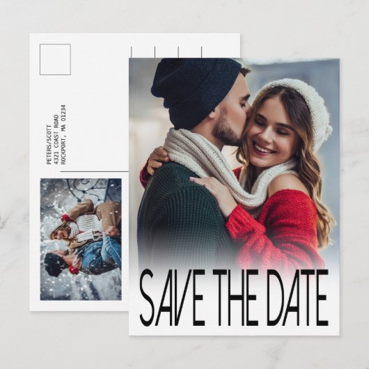 De moderne Foto van de Typografie sparen de Datum Aankondigingskaart (Voorkant / Achterkant)