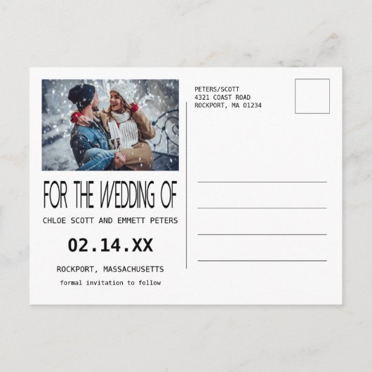 De moderne Foto van de Typografie sparen de Datum Aankondigingskaart (Achterkant)