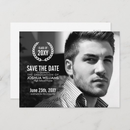 De moderne Foto van het Afstuderen sparen de Datum Aankondigingskaart (Voorkant / Achterkant)