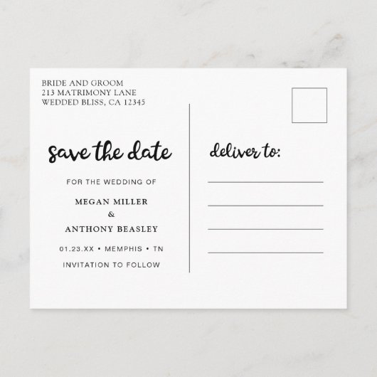 De moderne Foto van het Manuscript sparen de Datum Aankondigingskaart (Achterkant)