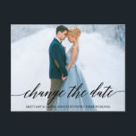 De moderne Foto van het Manuscript van de Calligra Briefkaart<br><div class="desc">Het moderne Manuscript van de Kalligrafie verandert de Datum die het Briefkaart van de Foto van het Band met de zegen uitstelt</div>