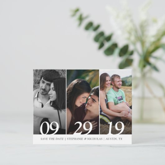 De moderne fotobruiloft bewaart de datum aankondigingskaart (Staand voorkant)