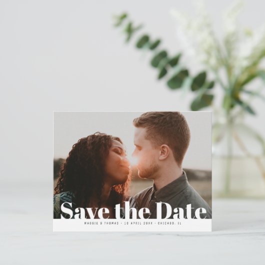 De moderne fotobruiloft bewaart de datum briefkaart (Staand voorkant)