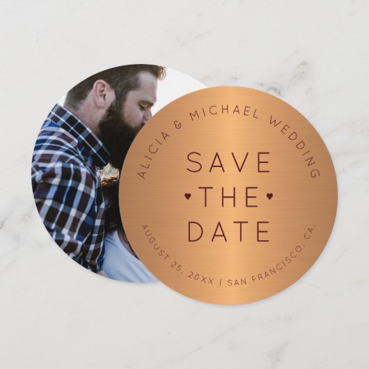 De moderne fotogouden bruidebruidebruiloft redt de save the date (Voorkant / Achterkant)