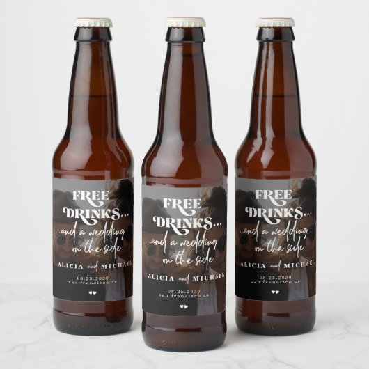 De moderne fotovrije bruiloft van de drink bewaart bier etiket (Flessen)