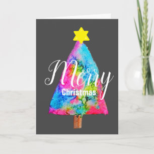 De moderne funky kleuren blauw en roze kerstboom feestdagen kaart