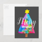 De moderne funky kleuren blauw en roze kerstboom feestdagenkaart (Voorkant / Achterkant)