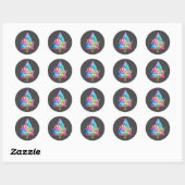 De moderne funky kleuren blauw en roze kerstboom ronde sticker (Vel)