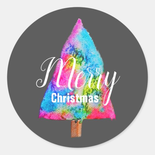 De moderne funky kleuren blauw en roze kerstboom ronde sticker (Voorkant)