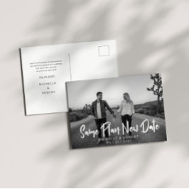 De moderne gedurfde scriptfoto verandert de datum briefkaart