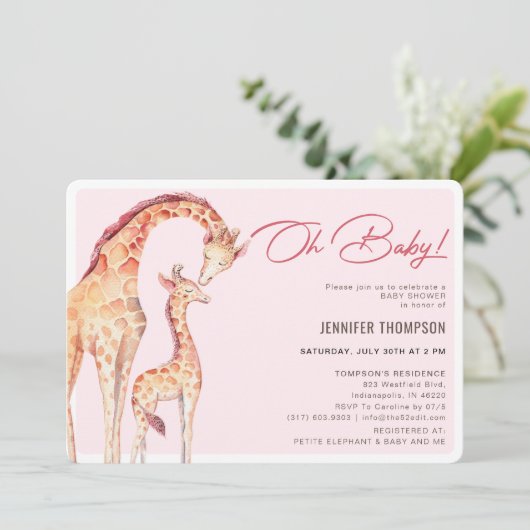 De moderne Giraffe Safari Meisje Baby shower Kaart (Staand voorkant)